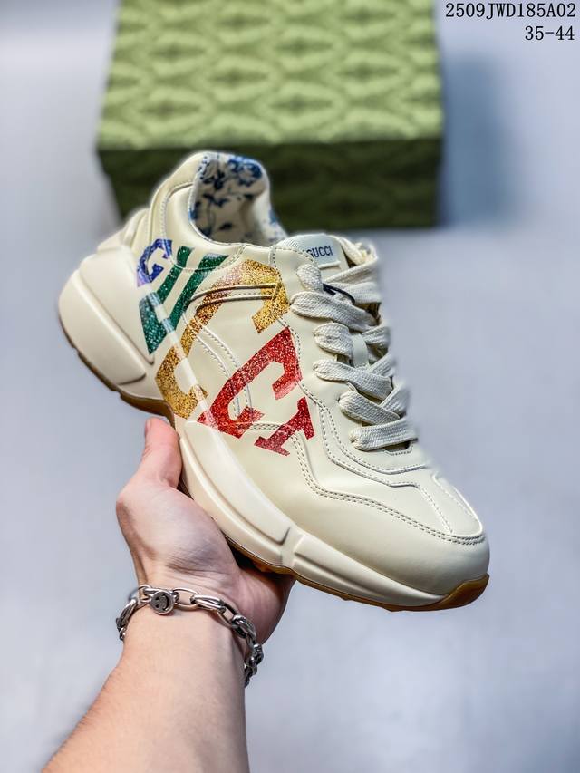 High-end brand Gucci Rhyton Vintage Trainer Sneaker leather horn-shaped retro j