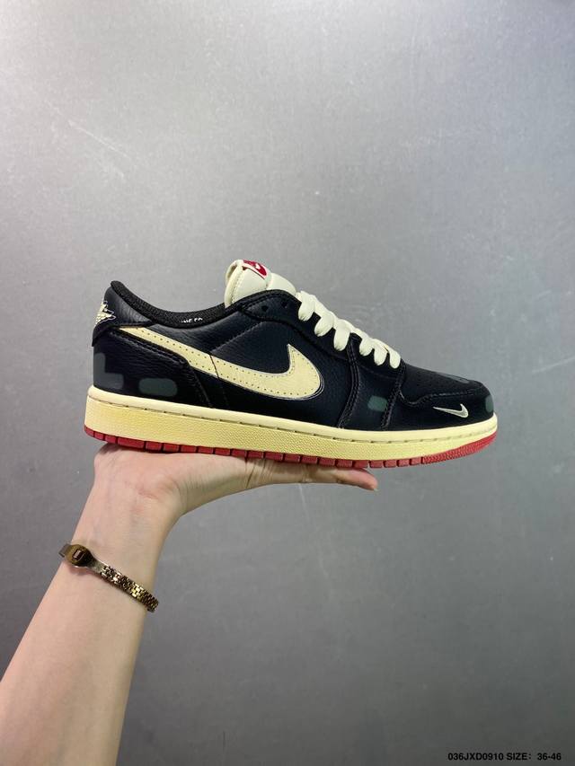 Company-level Nigel Sylvester X Air Jordan 1 Low distressed black and red Offici