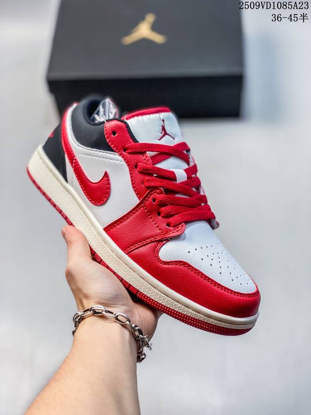 Genuine label with half size Nk Air Jordan 1 Low Aj1 Joe 1 white wine red low-t