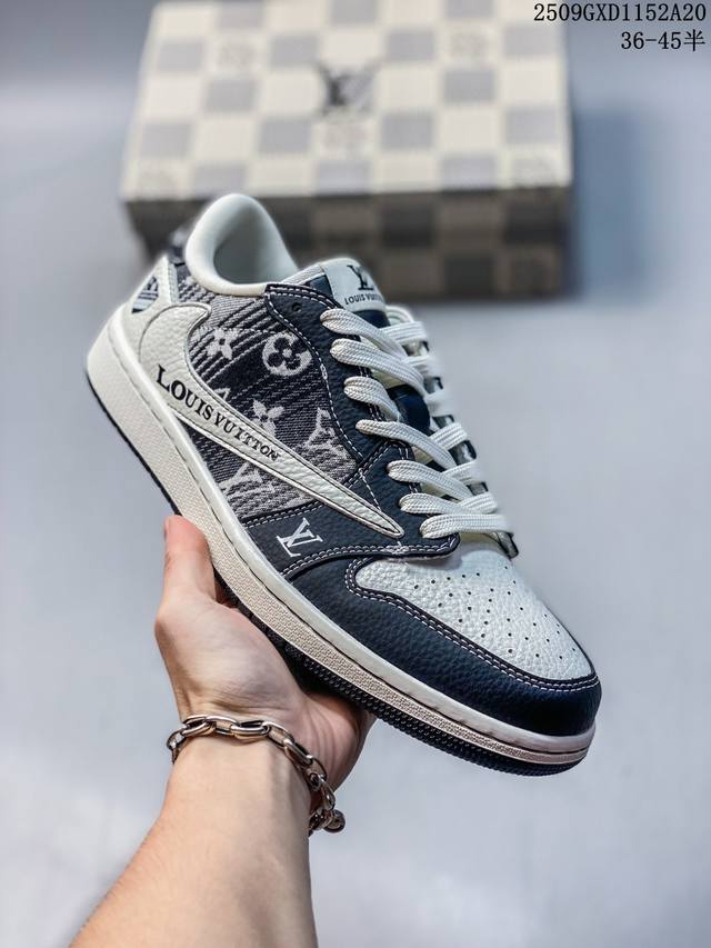 High-end custom Travis Scott x Jordan 1 Low Lv joint - black and white denim inv