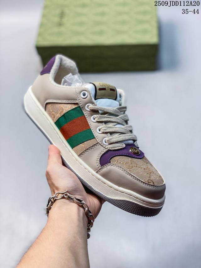 Gucci Screener Dirty Shoes Round Toe Lace-Up Low-Top Sneakers for Men and Women