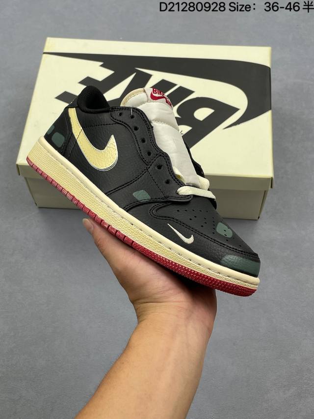 Nigel Sylvester x Air Jordan 1 Low Og "Nitro" Low-Top, White, Black, and Red, Aj