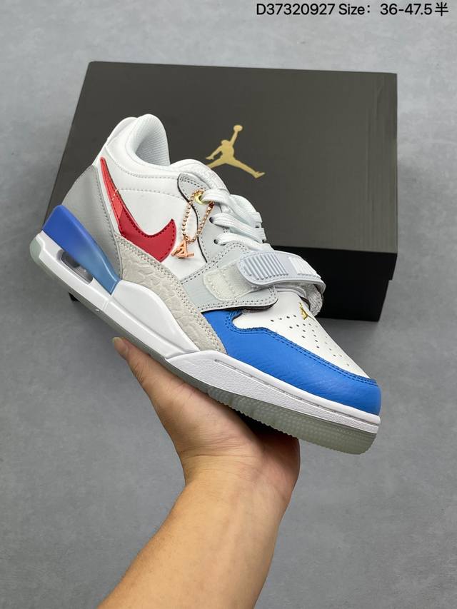 Air Jordan Legacy Aj312 Low low-top retro basketball shoes in white, blue, and r