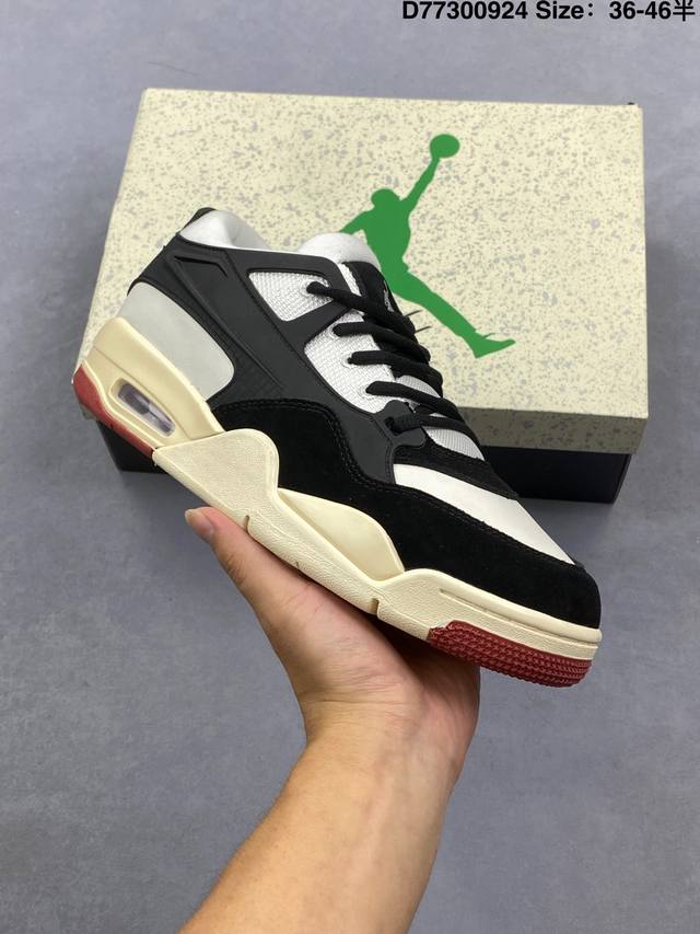 Authentic label with half size Air Jordan 4 Rm Black Sail Reset Black and White
