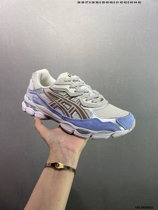 Company-level Asics Gel-Nyc breathable mesh upper with some synthetic leather ma