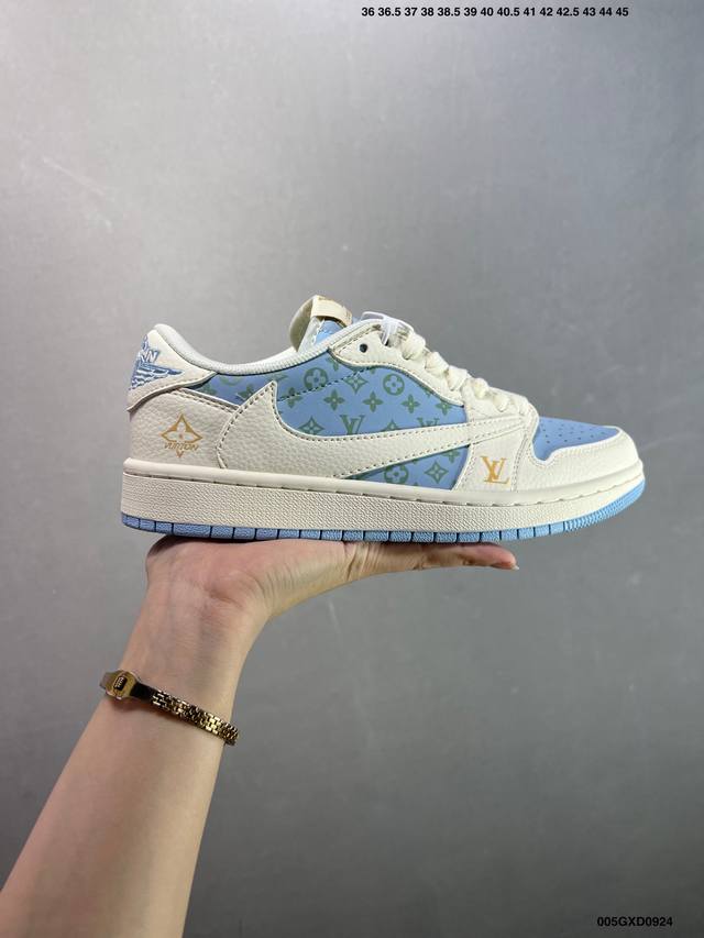 Company-level Air Jordan 1 Low Og "High-end Customization" Stussimi white and bl