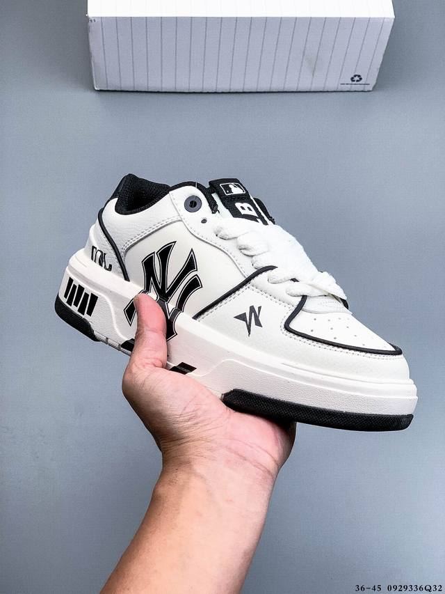 Company level! Mlb Chunky Liner thick-soled casual running shoes Ny printed cowh