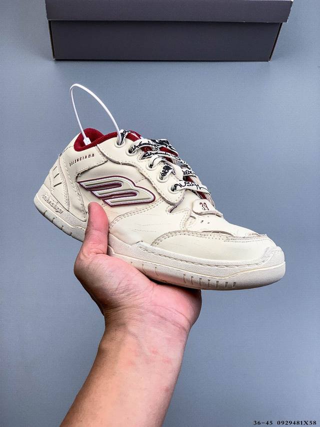 Balenciaga Hamptons Worn-Out 18th-generation polyester cowhide round-toe lace-up
