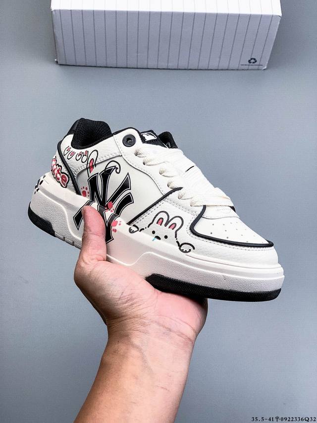 Company Level! Mlb Chunky Liner Thick-soled Casual Running Shoes Ny Printed Cowh