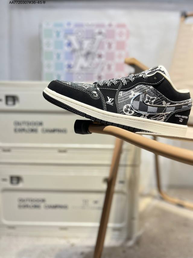 Company-grade top-grain leather Lv X Jordan Air Jordan 1 Low Aj1 low-top series