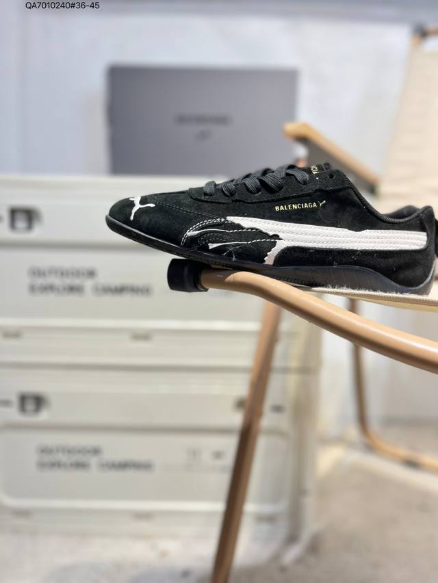 PUMA X Balenciaga Speedcat series thin-soled shoes. Round-toe, distressed, low-t