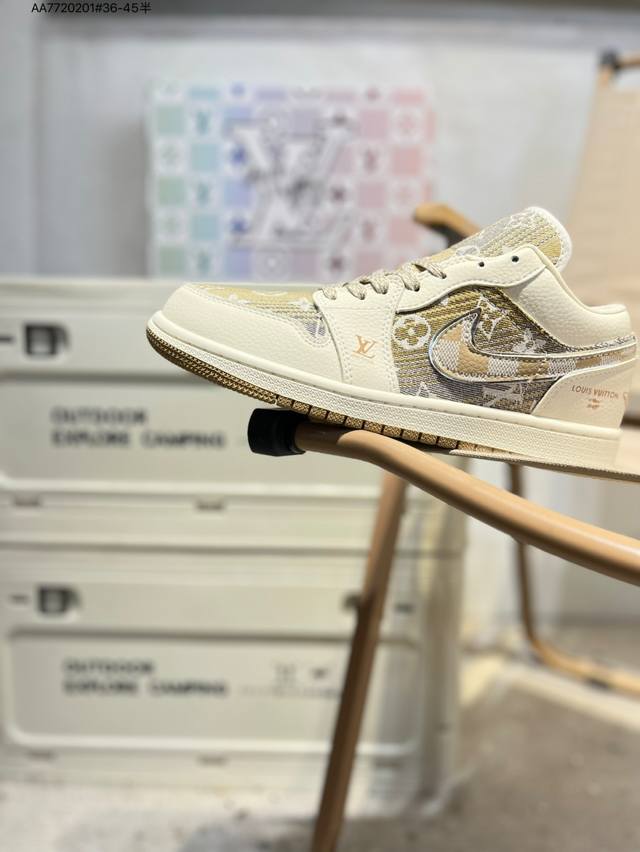 Company-grade top-grain leather Lv X Jordan Air Jordan 1 Low Aj1 low-top series
