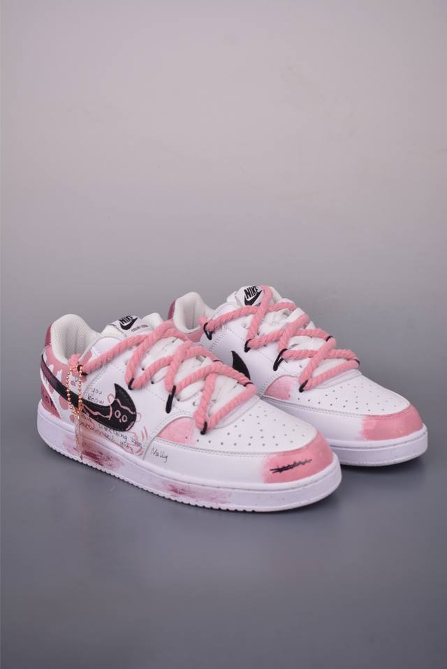 Nike Court Vision Low Hand-Painted Graffiti Casual Athletic Sneakers Pure Origin