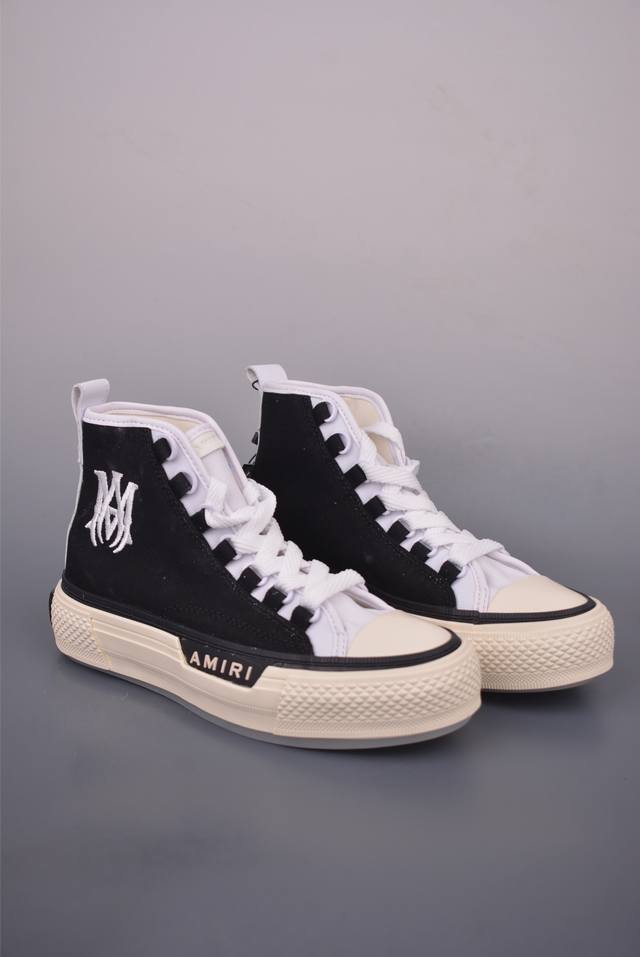 Amiri Ma Court Hi Black and White Splicing Emil thick-soled embroidered retro co