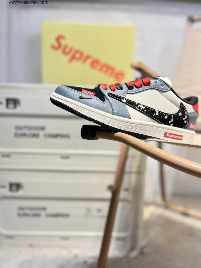 Company-grade top-grain leather Supreme X Jordan Air Jordan 1 Low Aj1 low-top s