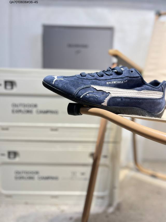 PUMA X Balenciaga Speedcat series thin-soled shoes. Round-toe, distressed, low-t