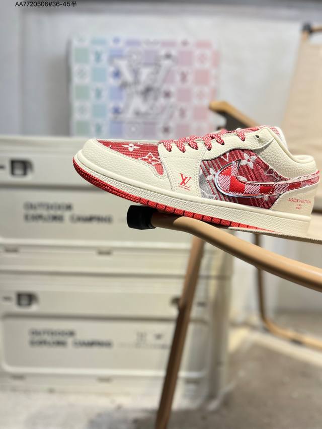 Company-grade top-grain leather Lv X Jordan Air Jordan 1 Low Aj1 low-top series