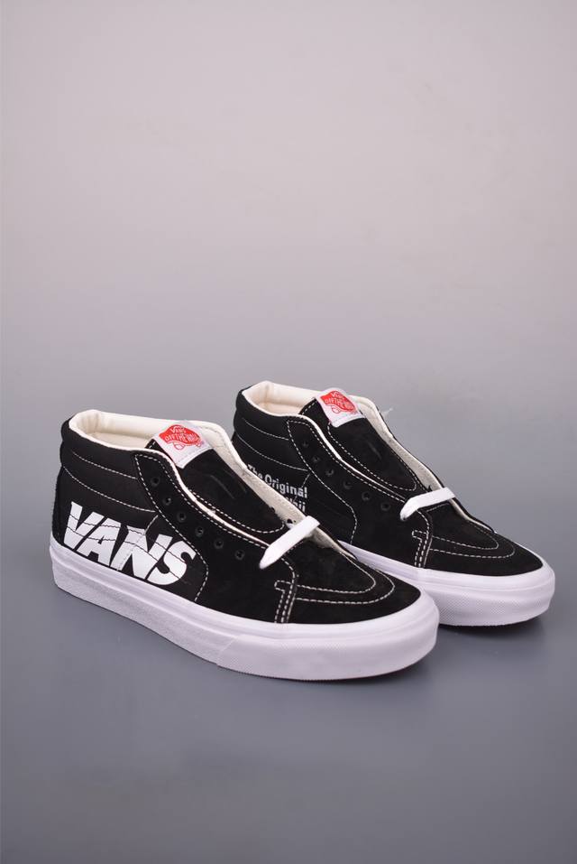 Vans Sk8-Mid black and white letter mid-top Vans official non-slip and wear-resi