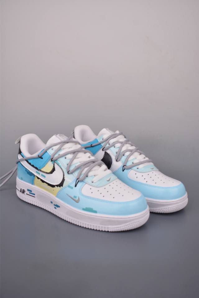 Nike Air Force 1 Low hand-painted graffiti video game bluesOriginal last and ori
