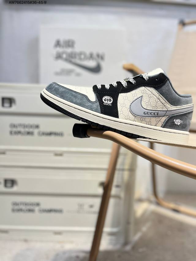 Corporate-grade top-grain leather Gucci x Jordan Air Jordan 1 Low Aj1 low-top s