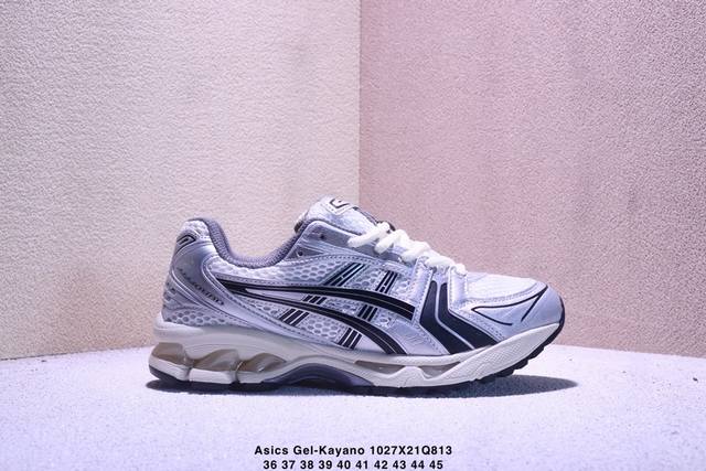 Company-grade Asics Gel-Kayano 14 professional running shoes. Features an engine