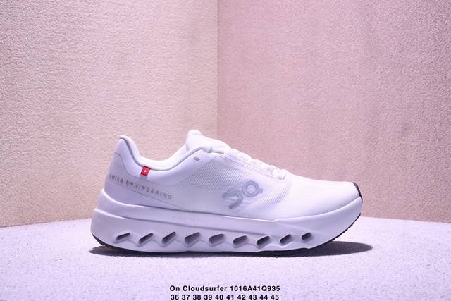 On Cloudsurfer Next, a company-grade, comfortable, versatile, minimalist, and du