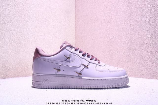 Nike Air Force 1 Low, dusty rose pink with silver Swoosh, low-top athletic and c