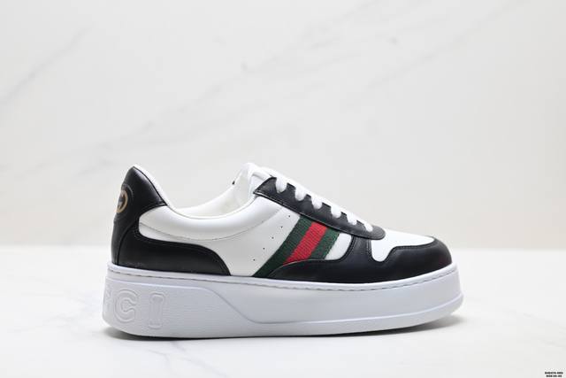 Genuine Gucci Leather Woven-Toe Round Toe Lace-up Platform Low-top Sneakers for