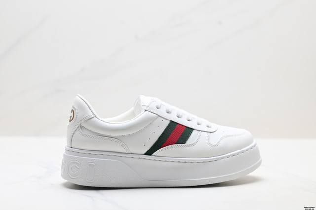 Genuine Gucci Leather Woven-Toe Round Toe Lace-up Platform Low-top Sneakers for