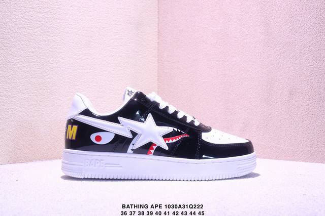 Bathing Ape Bape Sta Leather Fashionable Simple Low-Top Sneakers Unisex Black Xm