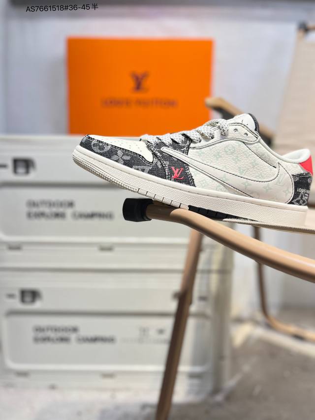 Factory Grade Top Layer Leather LV X Jordan Air Jordan 1 Low AJ1 Low-Top Basketb