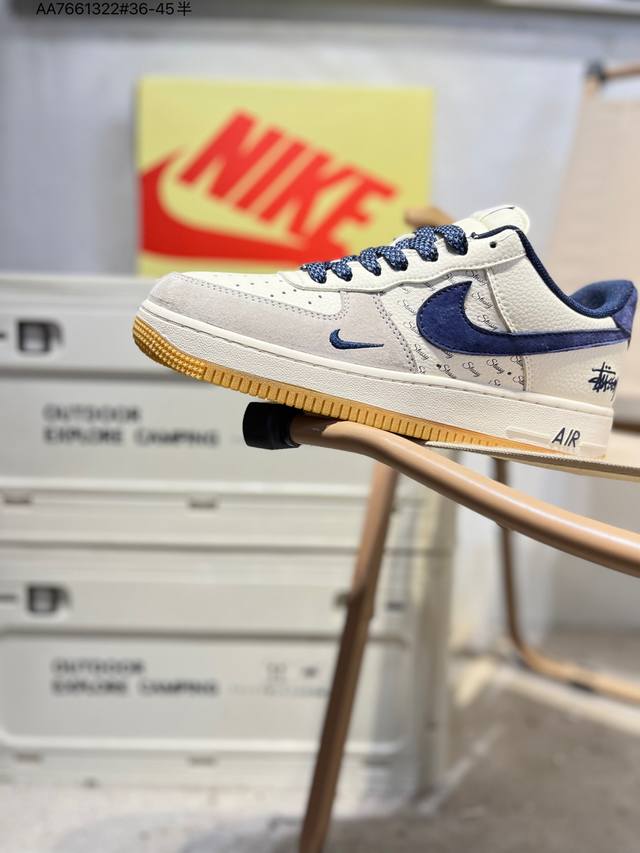 Stussy X Nk Air Force 1 '07 Low Low-top Casual Sneakers #Custom Leather, Origina