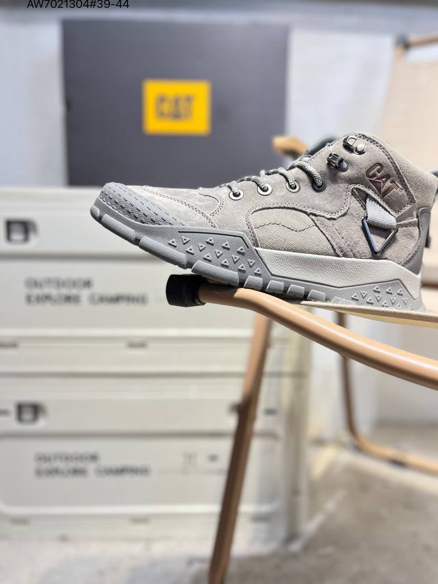 Cat, the brand behind the Caterpillar bulldozer, series workwear and casual shoe