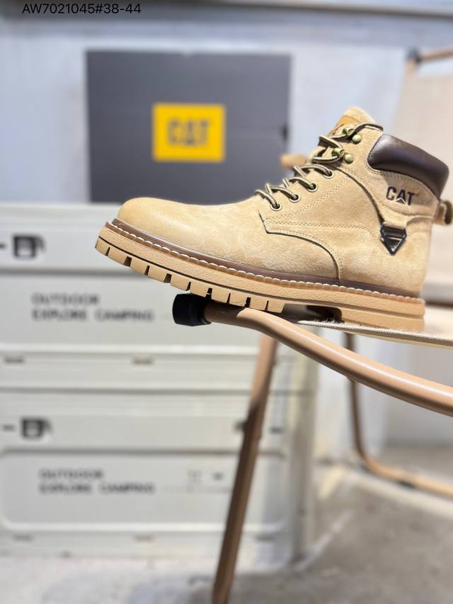 Cat, the brand behind the Caterpillar bulldozer, series workwear and casual shoe