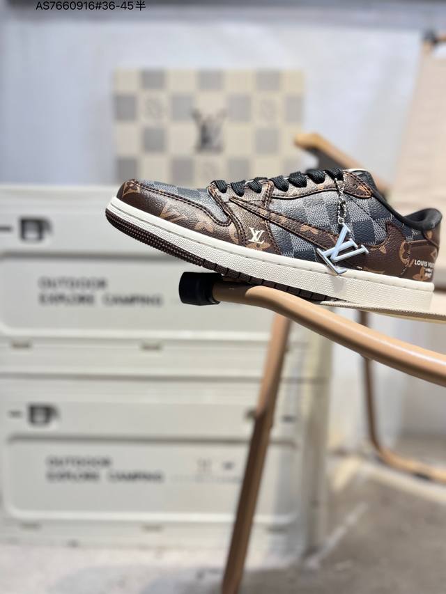 Factory Grade Top Layer Leather LV X Jordan Air Jordan 1 Low AJ1 Low-Top Basketb