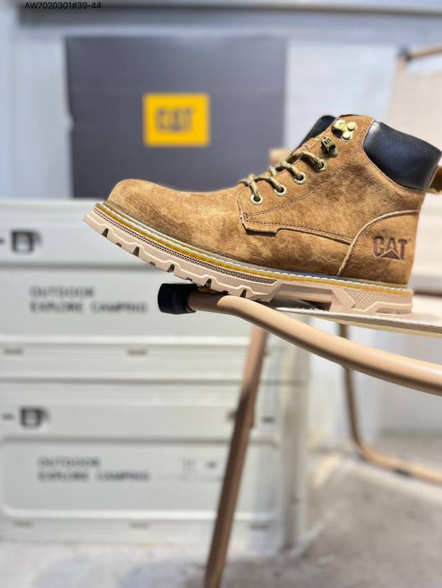Cat, the brand behind the Caterpillar bulldozer, series workwear and casual shoe