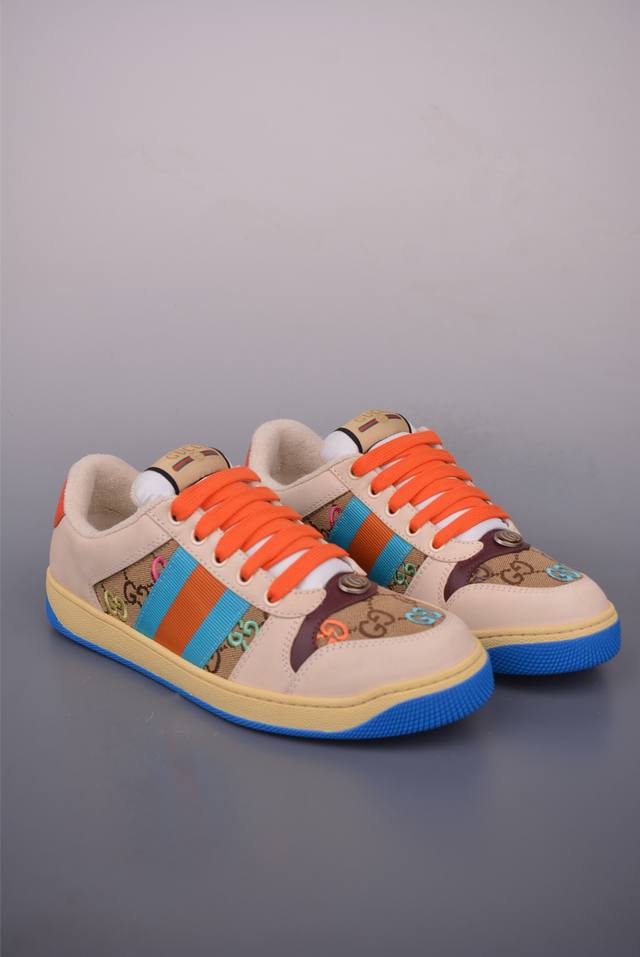 Gucci Screener Sportswear Luxury Series Gg Enamel Buckle Distressed Dirty Shoes