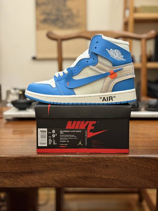 Export version A, Jordan 1 high-top Off-White collaboration, white and blue, Aq0