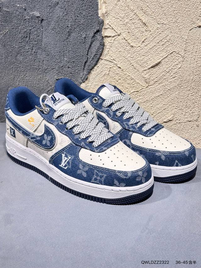 High-end custom Nike Air Force 1 '07 Low Louis Vuitton collaboration--- Denim bl