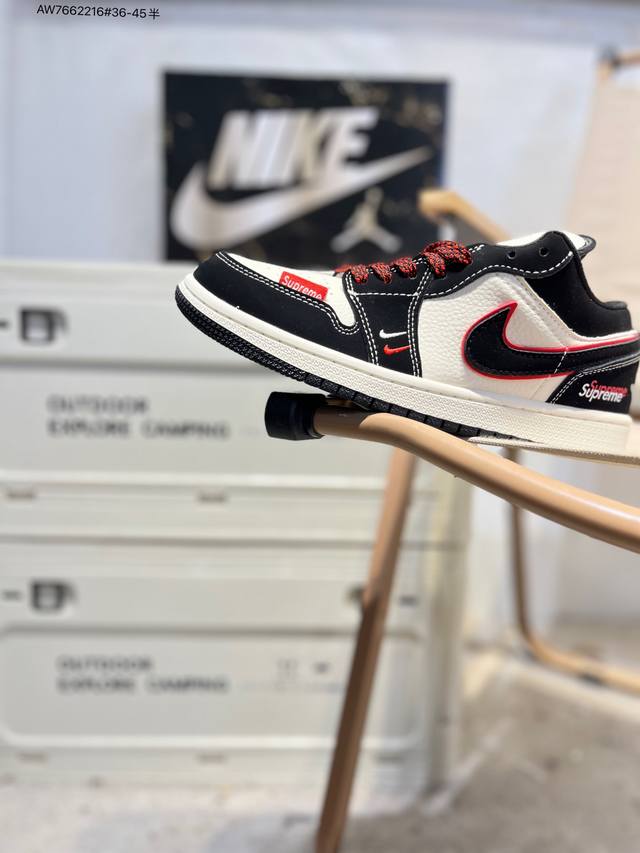 Factory Grade Top Layer Leather Supreme X Jordan Air Jordan 1 Low AJ1 Low-Top Ba