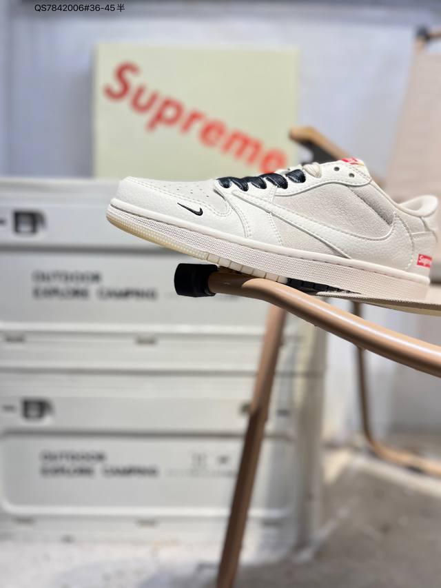 Factory Grade Top Layer Leather Supreme X Jordan Air Jordan 1 Low AJ1 Low-Top Ba