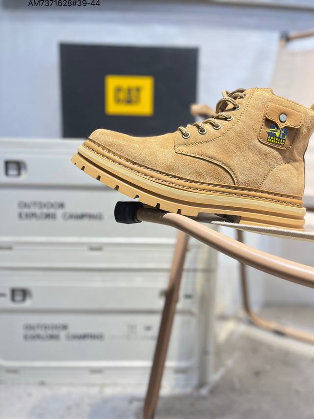 Cat, the brand behind the Caterpillar bulldozer, series workwear and casual shoe