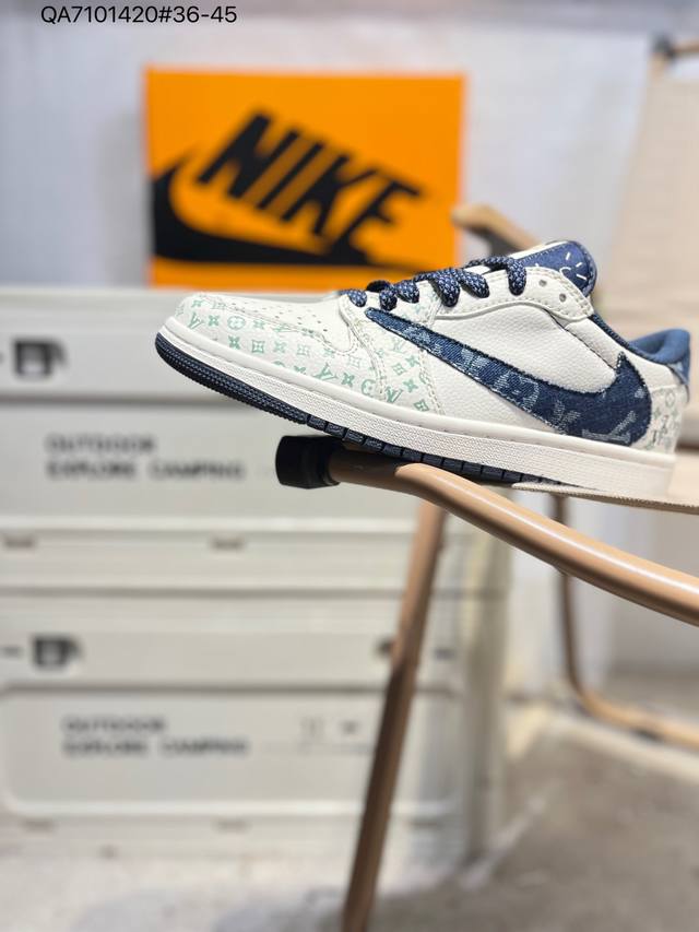 Factory Grade Top Layer Leather LV X Jordan Air Jordan 1 Low AJ1 Low-Top Basketb