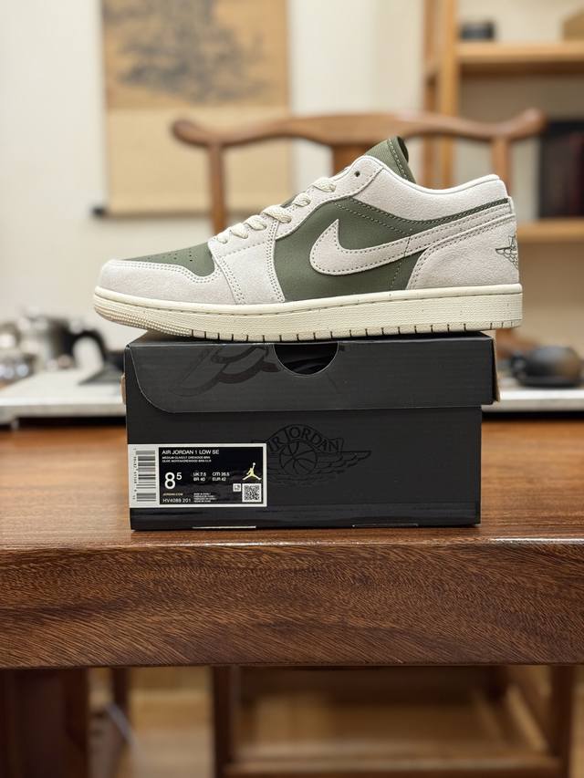 Top-tier original factory grade Air Jordan 1 Low White/Green Hv4089-201 Men's Sh