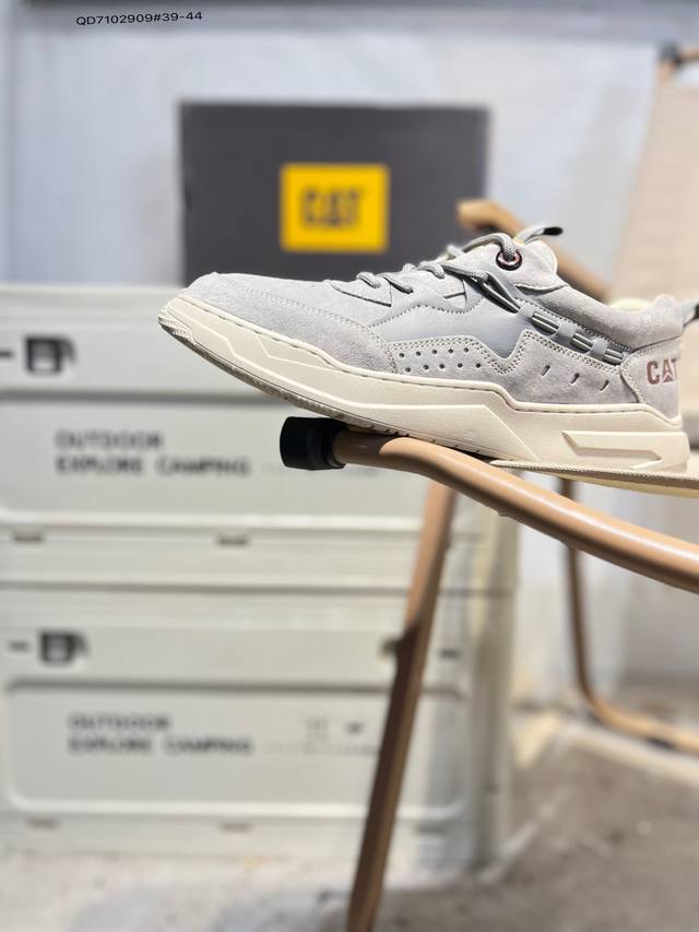 Cat, the brand behind the Caterpillar bulldozer, series workwear and casual shoe