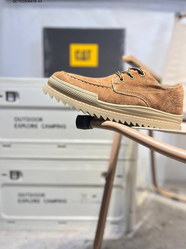 Cat, the brand behind the Caterpillar bulldozer, series workwear and casual shoe
