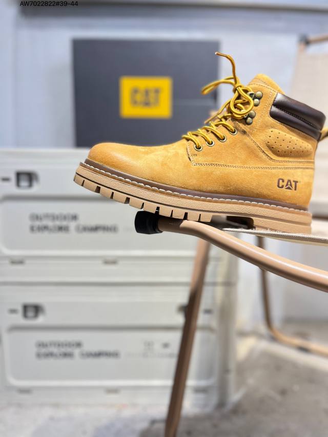 Cat, the brand behind the Caterpillar bulldozer, series workwear and casual shoe