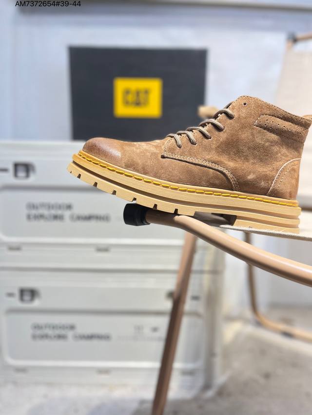Cat, the brand behind the Caterpillar bulldozer, series workwear and casual shoe
