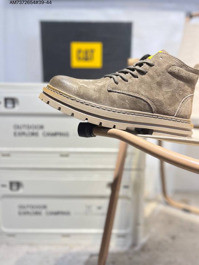 Cat, the brand behind the Caterpillar bulldozer, series workwear and casual shoe