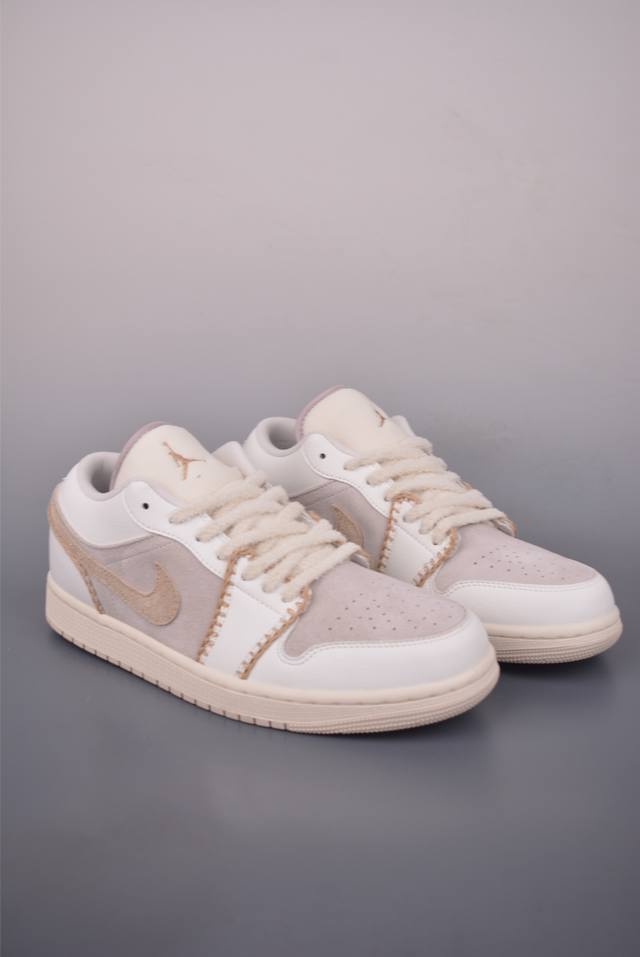 Air Jordan 1 Low with Milk Tea Stitching. AJ1 Low-Top Casual Sneakers, synchroni